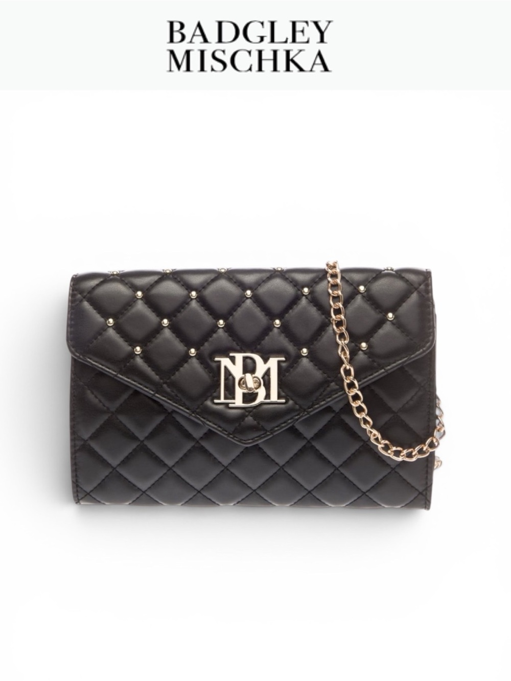 NWT BADGLEY MISCHKA BLACK DIAMOND QUILTED CONVERTIBLE CROSSBODY BAG RETAIL $129